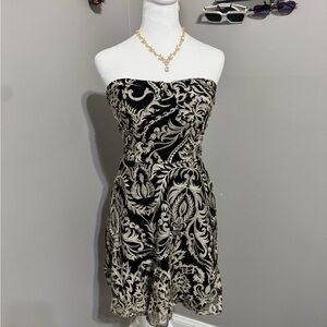 Black and White Strapless A-line Mini Dress